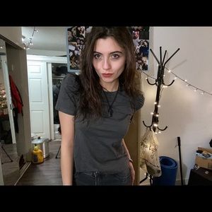 Dark Gray Puff-Sleeved T-Shirt